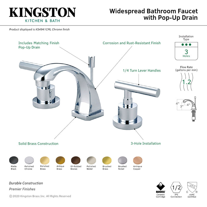 Manhattan KS4942CML Two-Handle 3-Hole Deck Mount Widespread Bathroom Faucet with Brass Pop-Up, Polished Brass