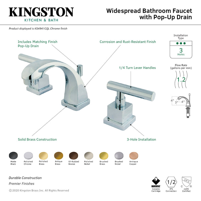 Kingston Sona KS4942CQL - Claremont Two-Handle 3-Hole Deck Mount Widespread Bathroom Faucet with Brass Pop-Up, Polished Brass