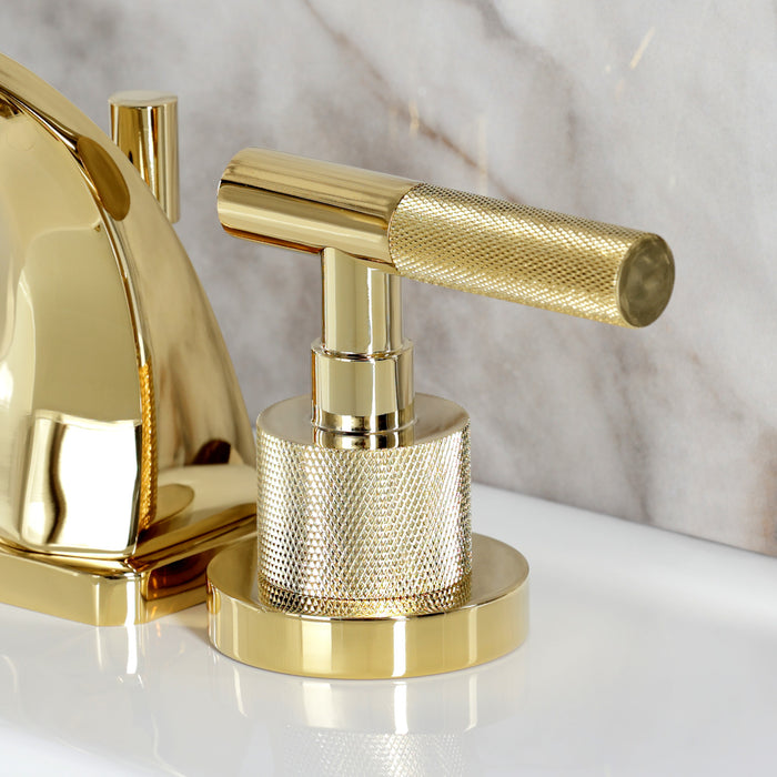 Kingston Sona KS4942KNL - Convergent Two-Handle 3-Hole Deck Mount Widespread Bathroom Faucet with Knurled Handle and Brass Pop-Up, Polished Brass