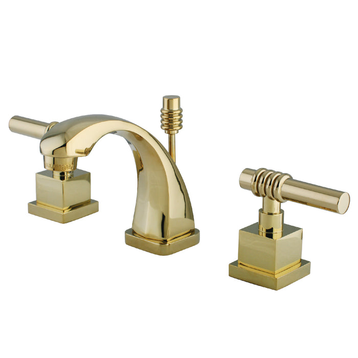 Kingston Tulare KS4942QL - Milano Two-Handle 3-Hole Deck Mount Widespread Bathroom Faucet with Brass Pop-Up, Polished Brass