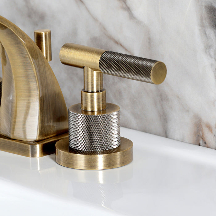 Kingston Sona KS4943KNL - Convergent Two-Handle 3-Hole Deck Mount Widespread Bathroom Faucet with Knurled Handle and Brass Pop-Up, Antique Brass