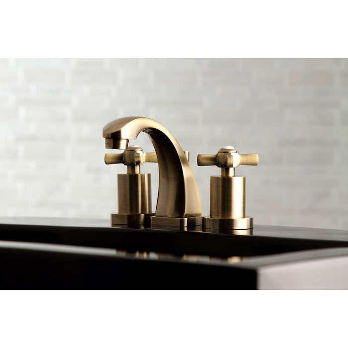 Kingston Tulare KS4943ZX - Millennium Two-Handle 3-Hole Deck Mount Widespread Bathroom Faucet with Brass Pop-Up, Antique Brass