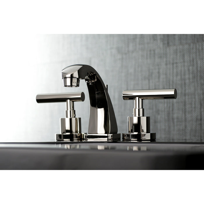 Kingston Tulare KS4946CML - Manhattan Two-Handle 3-Hole Deck Mount Widespread Bathroom Faucet with Brass Pop-Up, Polished Nickel