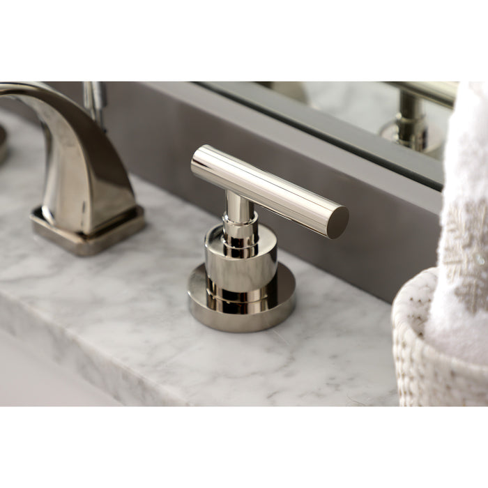 Kingston Tulare KS4946CML - Manhattan Two-Handle 3-Hole Deck Mount Widespread Bathroom Faucet with Brass Pop-Up, Polished Nickel