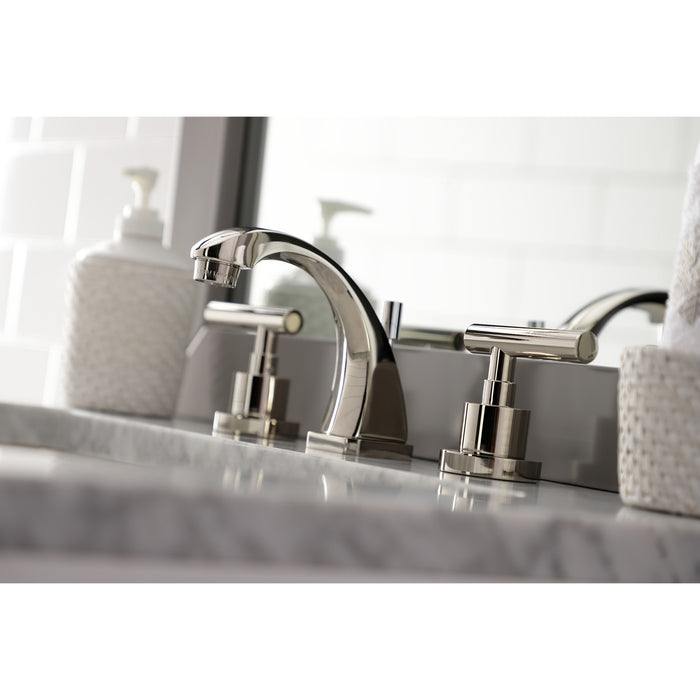 Kingston Tulare KS4946CML - Manhattan Two-Handle 3-Hole Deck Mount Widespread Bathroom Faucet with Brass Pop-Up, Polished Nickel