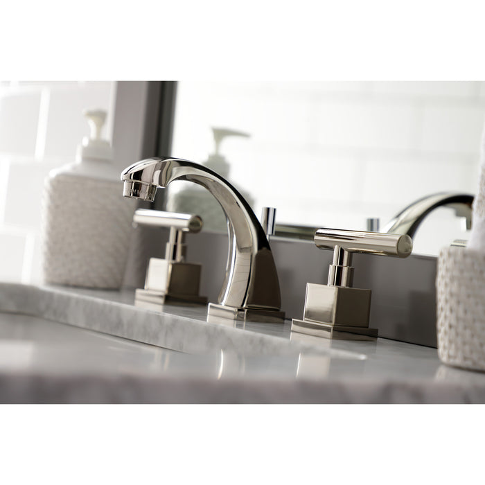 Kingston Sona KS4946CQL - Claremont Two-Handle 3-Hole Deck Mount Widespread Bathroom Faucet with Brass Pop-Up, Polished Nickel