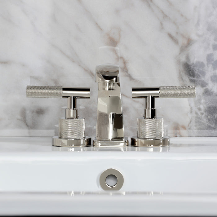 Kingston Sona KS4946KNL - Convergent Two-Handle 3-Hole Deck Mount Widespread Bathroom Faucet with Knurled Handle and Brass Pop-Up, Polished Nickel