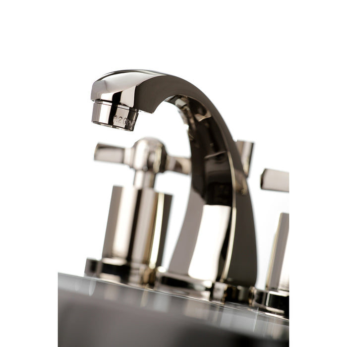 Kingston Tulare KS4946ZX - Millennium Two-Handle 3-Hole Deck Mount Widespread Bathroom Faucet with Brass Pop-Up, Polished Nickel