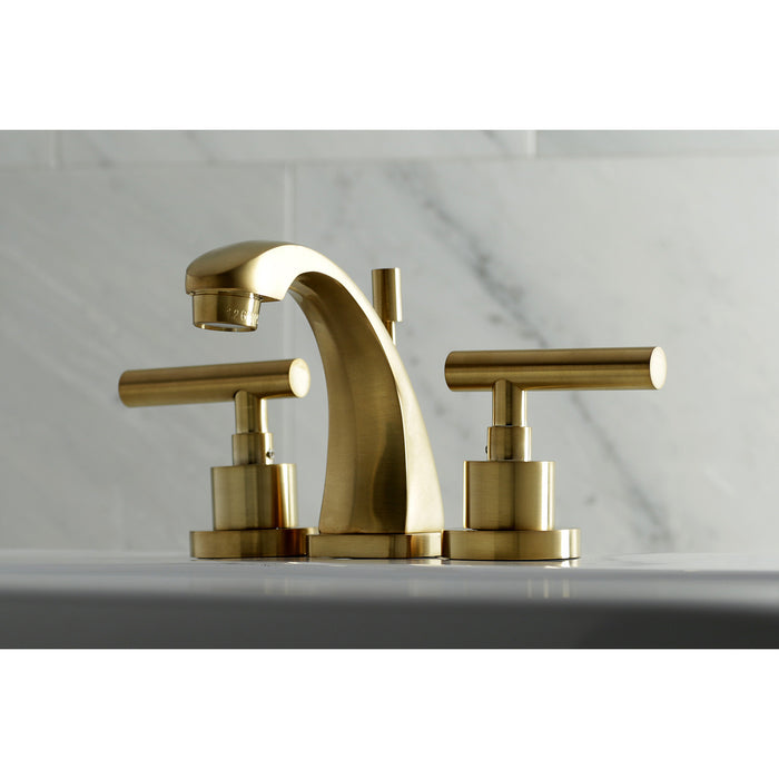 Kingston Tulare KS4947CML - Manhattan Two-Handle 3-Hole Deck Mount Widespread Bathroom Faucet with Brass Pop-Up, Brushed Brass