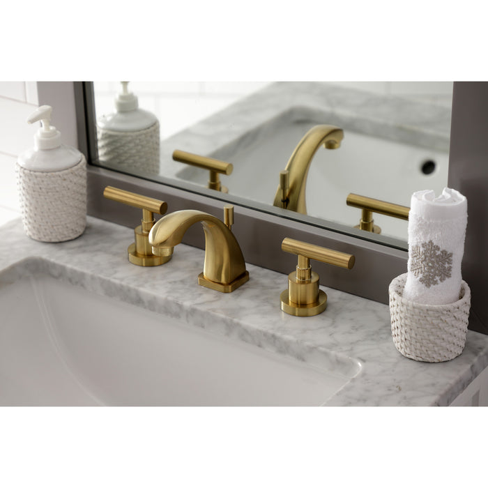 Kingston Tulare KS4947CML - Manhattan Two-Handle 3-Hole Deck Mount Widespread Bathroom Faucet with Brass Pop-Up, Brushed Brass