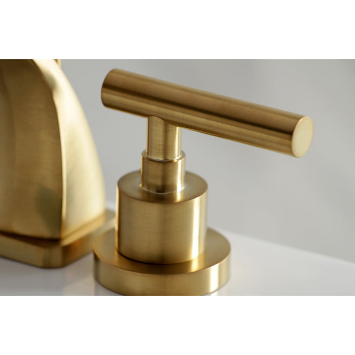 Kingston Tulare KS4947CML - Manhattan Two-Handle 3-Hole Deck Mount Widespread Bathroom Faucet with Brass Pop-Up, Brushed Brass