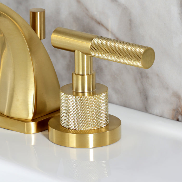 Kingston Sona KS4947KNL - Convergent Two-Handle 3-Hole Deck Mount Widespread Bathroom Faucet with Knurled Handle and Brass Pop-Up, Brushed Brass