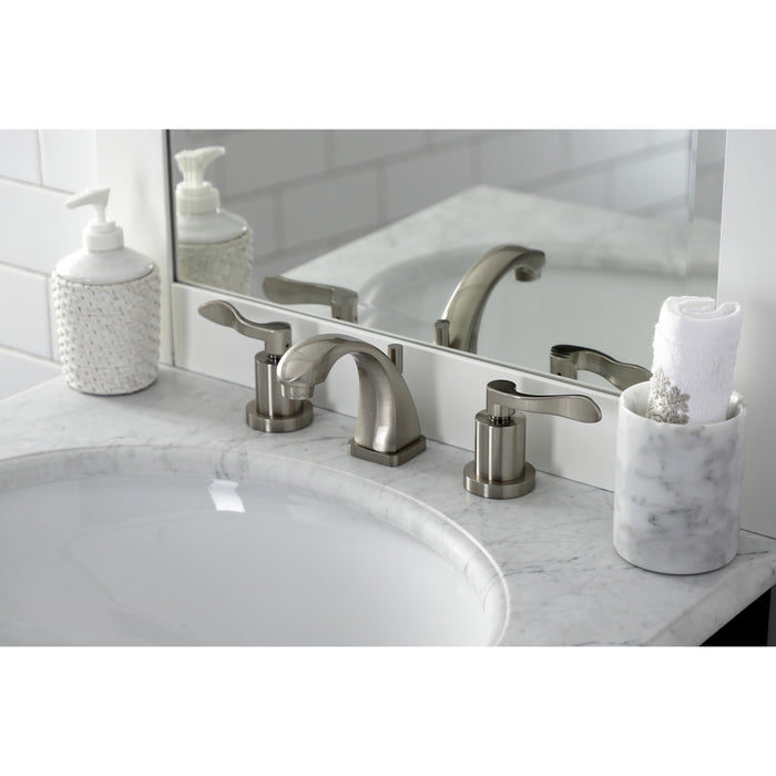 Kingston Tulare KS4948DFL - NuWave Two-Handle 3-Hole Deck Mount Widespread Bathroom Faucet with Brass Pop-Up, Brushed Nickel