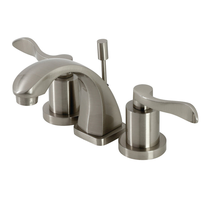 Kingston Tulare KS4948DFL - NuWave Two-Handle 3-Hole Deck Mount Widespread Bathroom Faucet with Brass Pop-Up, Brushed Nickel