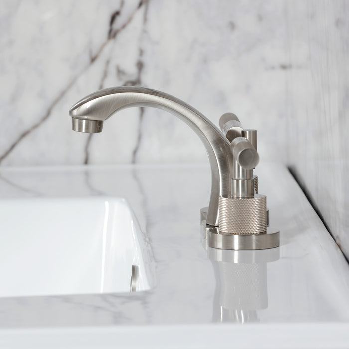 Kingston Sona KS4948KNL - Convergent Two-Handle 3-Hole Deck Mount Widespread Bathroom Faucet with Knurled Handle and Brass Pop-Up, Brushed Nickel