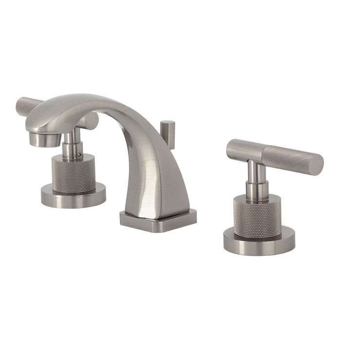 Kingston Sona KS4948KNL - Convergent Two-Handle 3-Hole Deck Mount Widespread Bathroom Faucet with Knurled Handle and Brass Pop-Up, Brushed Nickel