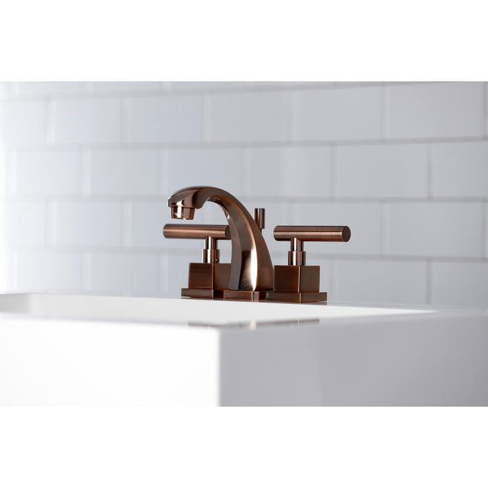 Kingston Sona KS494CQLAC - Claremont Two-Handle 3-Hole Deck Mount Widespread Bathroom Faucet with Brass Pop-Up, Antique Copper