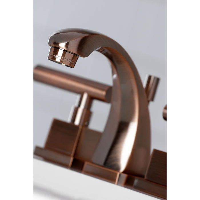 Kingston Sona KS494CQLAC - Claremont Two-Handle 3-Hole Deck Mount Widespread Bathroom Faucet with Brass Pop-Up, Antique Copper