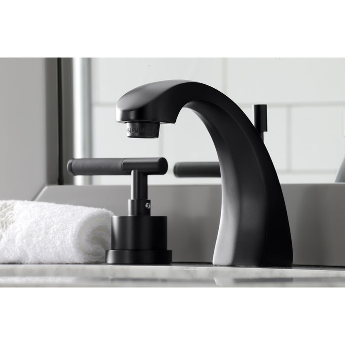 Kingston Sona KS4980CKL - Kaiser Two-Handle 3-Hole Deck Mount Widespread Bathroom Faucet with Brass Pop-Up, Matte Black
