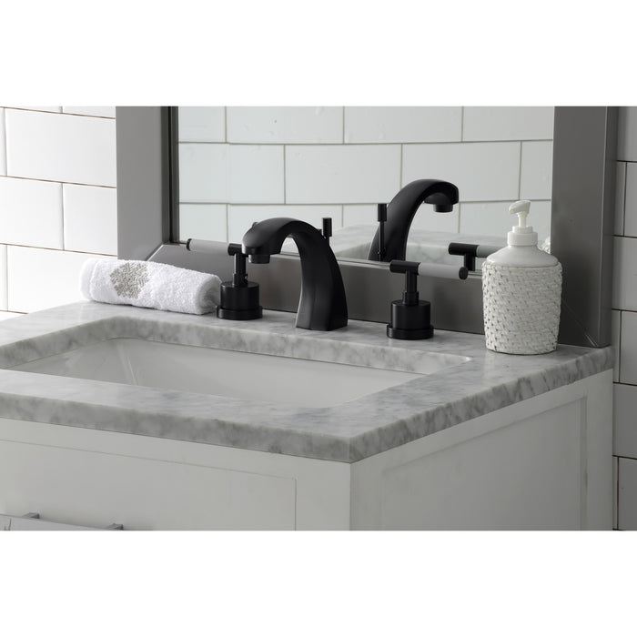 Kingston Sona KS4980CKL - Kaiser Two-Handle 3-Hole Deck Mount Widespread Bathroom Faucet with Brass Pop-Up, Matte Black