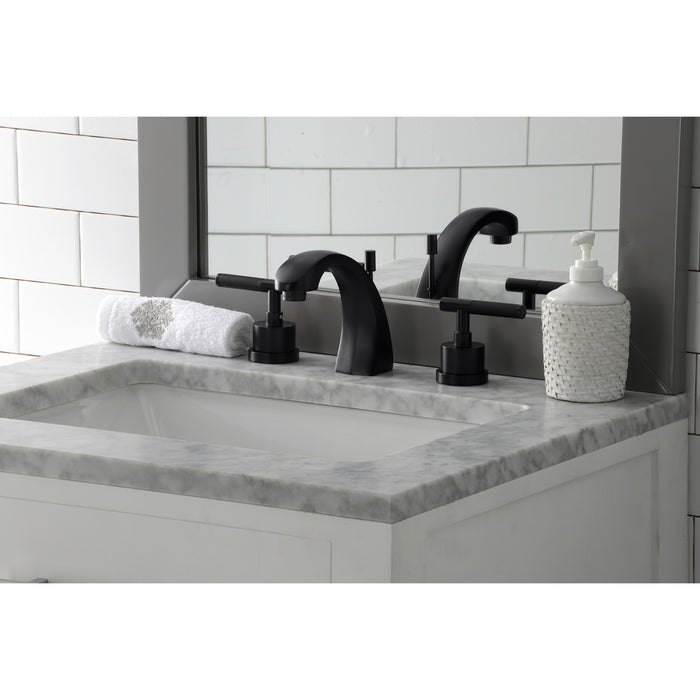 Kingston Sona KS4980CKL - Kaiser Two-Handle 3-Hole Deck Mount Widespread Bathroom Faucet with Brass Pop-Up, Matte Black