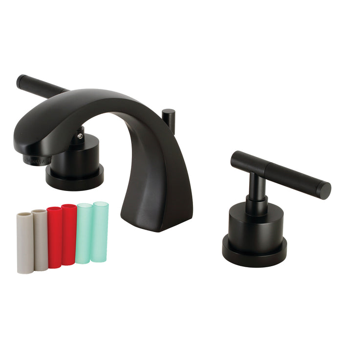 Kingston Sona KS4980CKL - Kaiser Two-Handle 3-Hole Deck Mount Widespread Bathroom Faucet with Brass Pop-Up, Matte Black