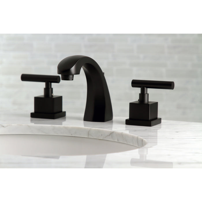 Kingston Sona KS4980CQL - Claremont Two-Handle 3-Hole Deck Mount Widespread Bathroom Faucet with Brass Pop-Up, Matte Black