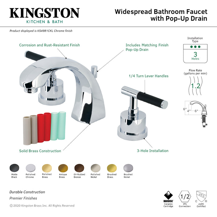 Kingston Sona KS4981CKL - Kaiser Two-Handle 3-Hole Deck Mount Widespread Bathroom Faucet with Brass Pop-Up, Polished Chrome