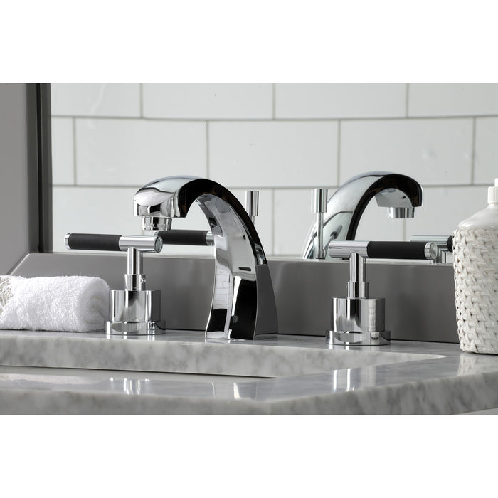 Kingston Sona KS4981CKL - Kaiser Two-Handle 3-Hole Deck Mount Widespread Bathroom Faucet with Brass Pop-Up, Polished Chrome