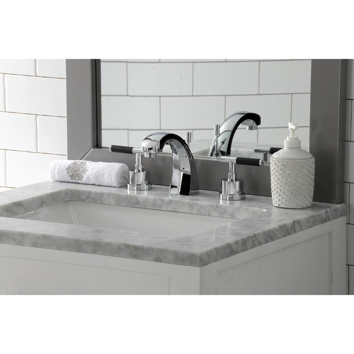 Kingston Sona KS4981CKL - Kaiser Two-Handle 3-Hole Deck Mount Widespread Bathroom Faucet with Brass Pop-Up, Polished Chrome