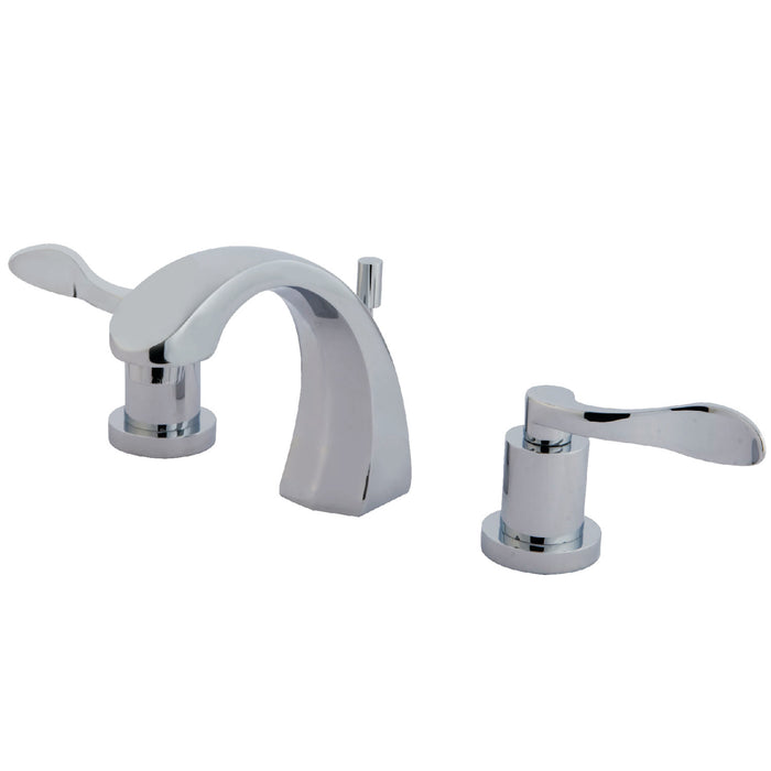 Kingston Tulare KS4981DFL - NuWave Two-Handle 3-Hole Deck Mount Widespread Bathroom Faucet with Brass Pop-Up, Polished Chrome