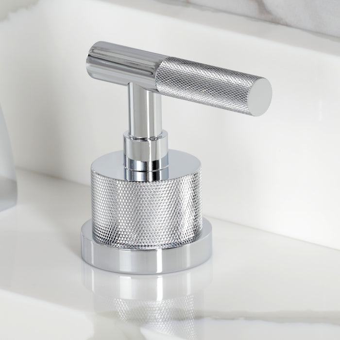 Kingston Sona KS4981KNL - Convergent Two-Handle 3-Hole Deck Mount Widespread Bathroom Faucet with Knurled Handle and Brass Pop-Up, Polished Chrome