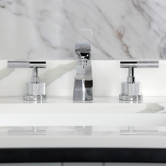 Kingston Sona KS4981KNL - Convergent Two-Handle 3-Hole Deck Mount Widespread Bathroom Faucet with Knurled Handle and Brass Pop-Up, Polished Chrome