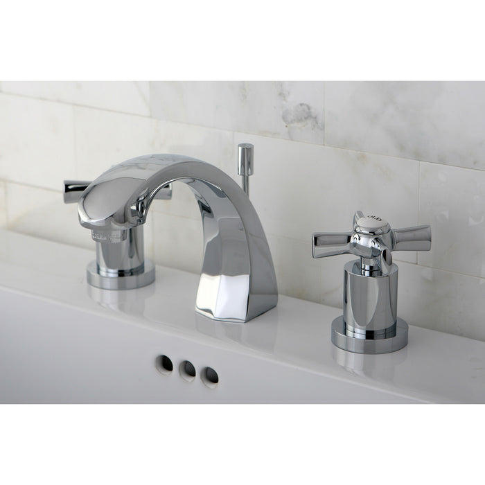 Kingston Tulare KS4981ZX - Millennium Two-Handle 3-Hole Deck Mount Widespread Bathroom Faucet with Brass Pop-Up, Polished Chrome