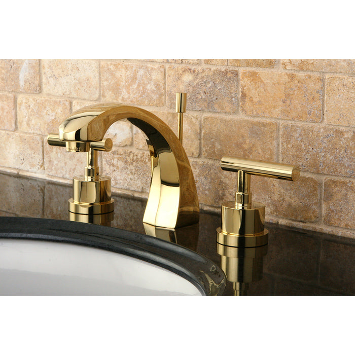 Kingston Sona KS4982CML - Manhattan Two-Handle 3-Hole Deck Mount Widespread Bathroom Faucet with Brass Pop-Up, Polished Brass