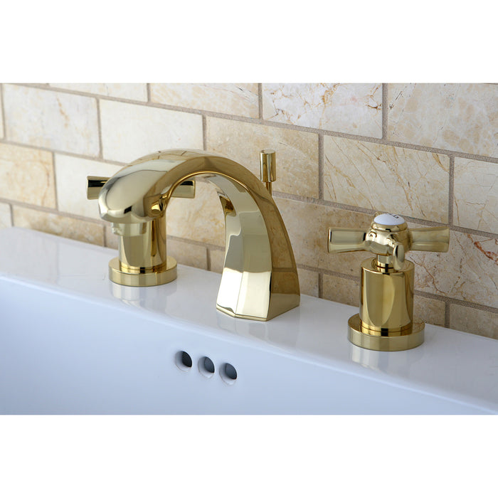 Kingston Tulare KS4982ZX - Millennium Two-Handle 3-Hole Deck Mount Widespread Bathroom Faucet with Brass Pop-Up, Polished Brass