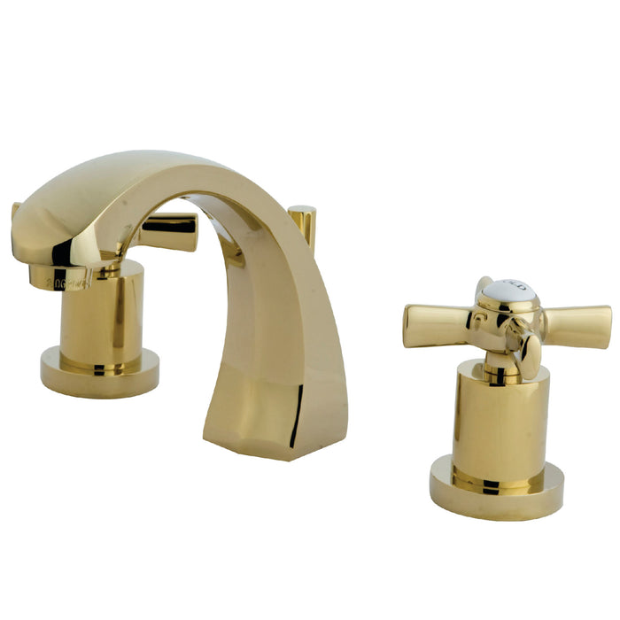 Kingston Tulare KS4982ZX - Millennium Two-Handle 3-Hole Deck Mount Widespread Bathroom Faucet with Brass Pop-Up, Polished Brass