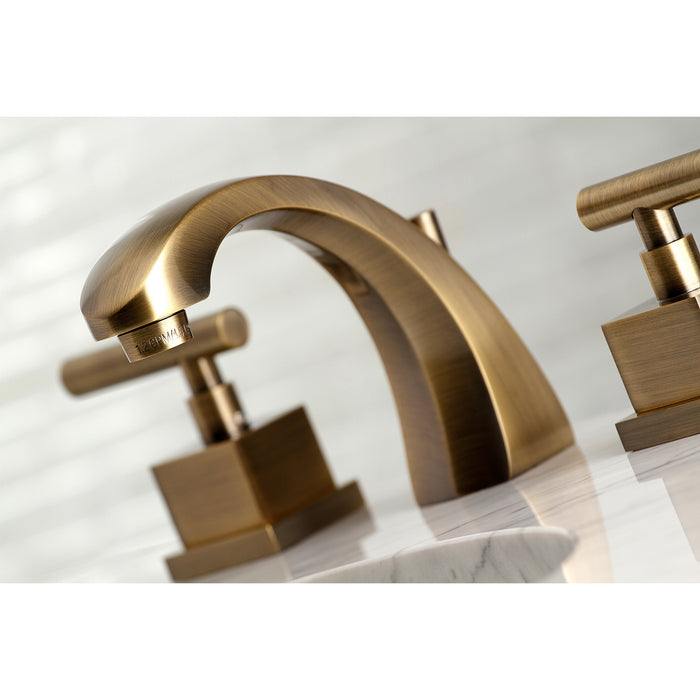 Kingston Sona KS4983CQL - Claremont Two-Handle 3-Hole Deck Mount Widespread Bathroom Faucet with Brass Pop-Up, Antique Brass