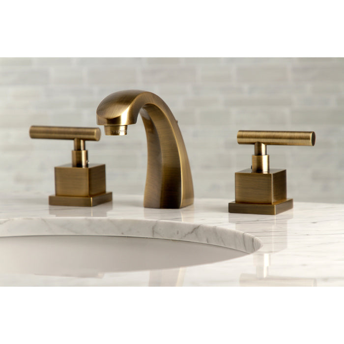 Kingston Sona KS4983CQL - Claremont Two-Handle 3-Hole Deck Mount Widespread Bathroom Faucet with Brass Pop-Up, Antique Brass