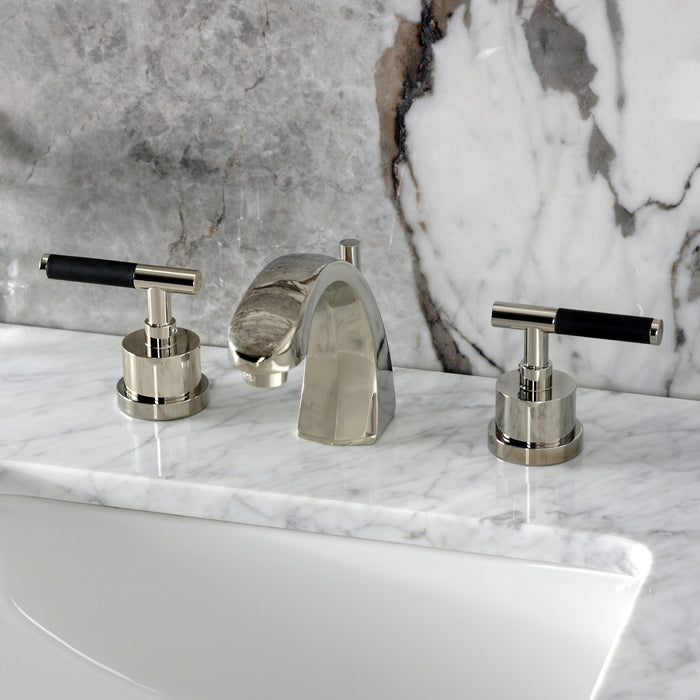 Kingston Sona KS4986CKL - Kaiser Two-Handle 3-Hole Deck Mount Widespread Bathroom Faucet with Brass Pop-Up, Polished Nickel