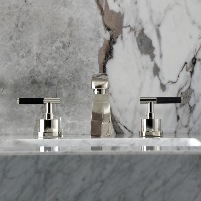 Kingston Sona KS4986CKL - Kaiser Two-Handle 3-Hole Deck Mount Widespread Bathroom Faucet with Brass Pop-Up, Polished Nickel