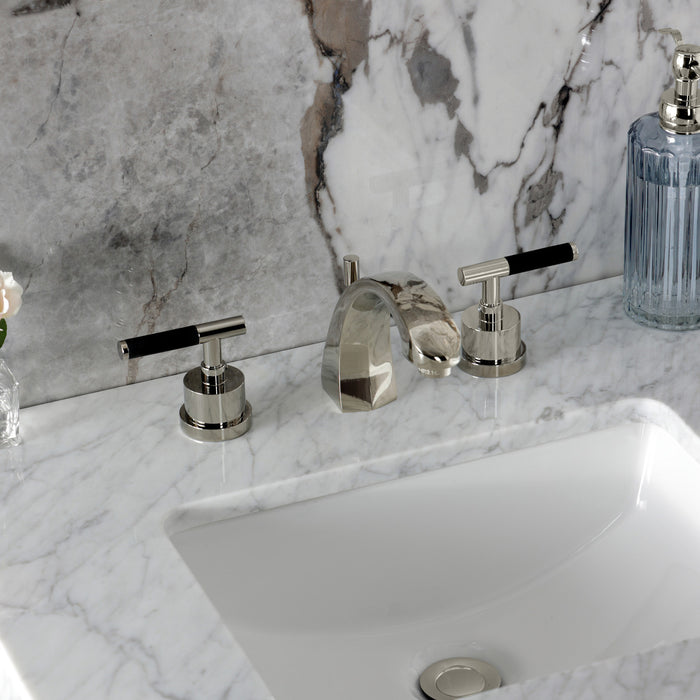 Kingston Sona KS4986CKL - Kaiser Two-Handle 3-Hole Deck Mount Widespread Bathroom Faucet with Brass Pop-Up, Polished Nickel