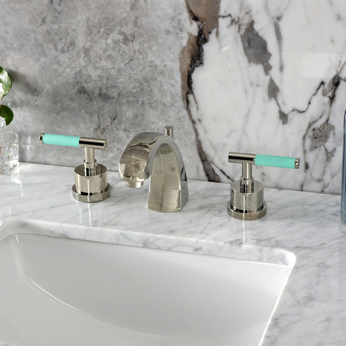 Kingston Sona KS4986CKL - Kaiser Two-Handle 3-Hole Deck Mount Widespread Bathroom Faucet with Brass Pop-Up, Polished Nickel