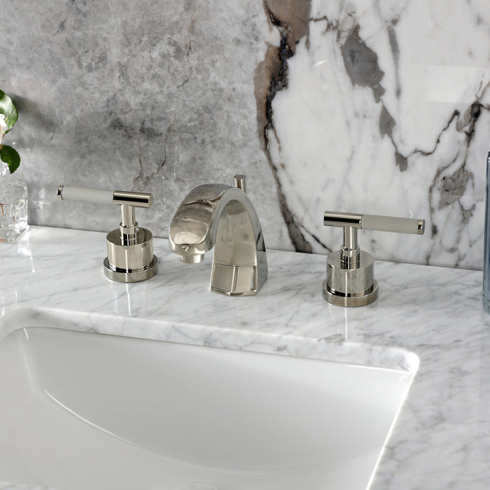 Kingston Sona KS4986CKL - Kaiser Two-Handle 3-Hole Deck Mount Widespread Bathroom Faucet with Brass Pop-Up, Polished Nickel
