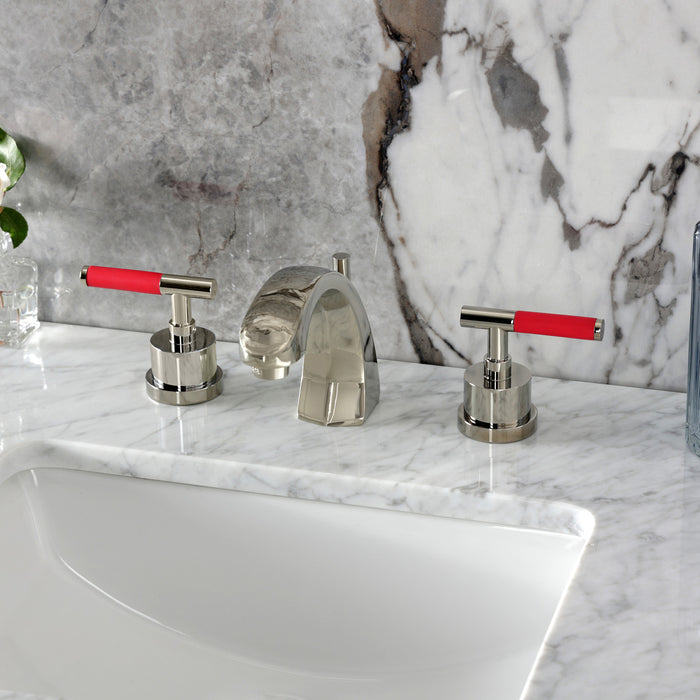 Kingston Sona KS4986CKL - Kaiser Two-Handle 3-Hole Deck Mount Widespread Bathroom Faucet with Brass Pop-Up, Polished Nickel