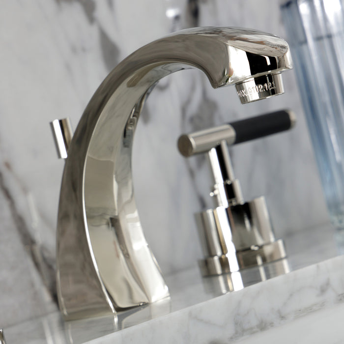 Kingston Sona KS4986CKL - Kaiser Two-Handle 3-Hole Deck Mount Widespread Bathroom Faucet with Brass Pop-Up, Polished Nickel