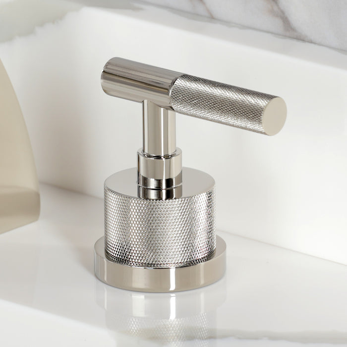 Kingston Sona KS4986KNL - Convergent Two-Handle 3-Hole Deck Mount Widespread Bathroom Faucet with Knurled Handle and Brass Pop-Up, Polished Nickel