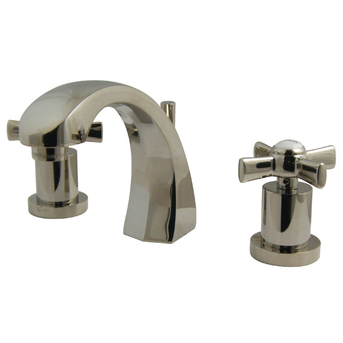 Kingston Tulare KS4986ZX - Millennium Two-Handle 3-Hole Deck Mount Widespread Bathroom Faucet with Brass Pop-Up, Polished Nickel