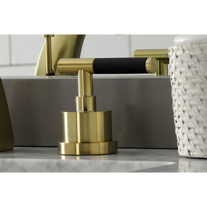 Kingston Sona KS4987CKL - Kaiser Two-Handle 3-Hole Deck Mount Widespread Bathroom Faucet with Brass Pop-Up, Brushed Brass