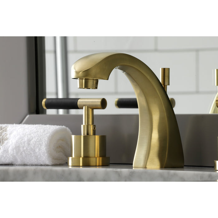 Kingston Sona KS4987CKL - Kaiser Two-Handle 3-Hole Deck Mount Widespread Bathroom Faucet with Brass Pop-Up, Brushed Brass